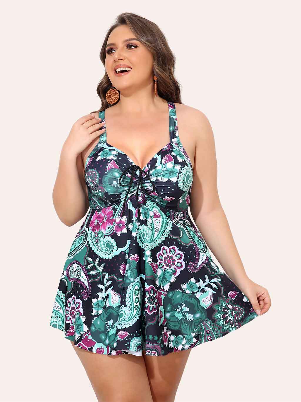 Nieyook Plus Size Swimsuit Floral Green